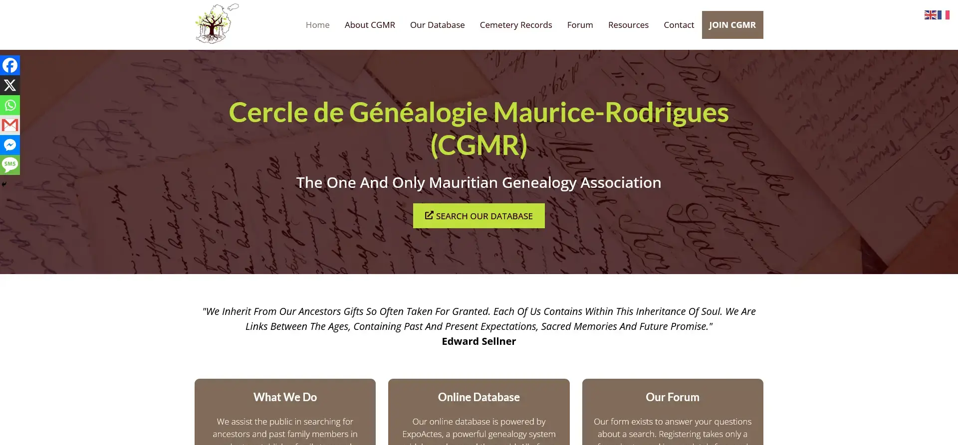 Cercle de Généalogie de Líle Maurice et Rodrigues website